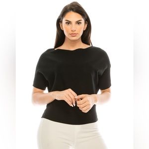 Ribbed Boatneck Black Short-Sleeve Knit Top Classic Women's Nwt New Size Xlarge